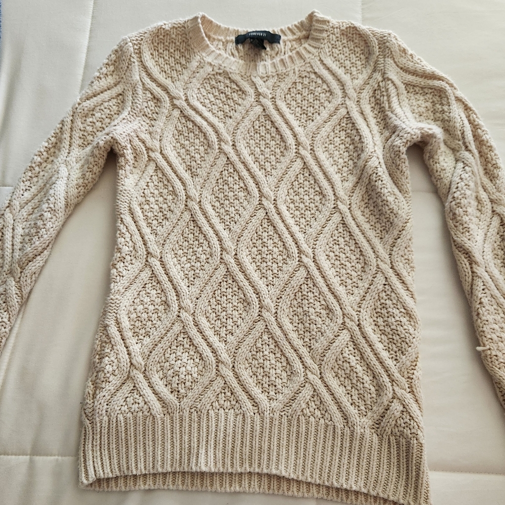 Forever 21 Cream Textured Knit Sweater